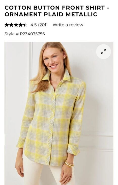 Talbots Tops - Talbots Cotton Flannel Button Front Shirt Yellow 1XP Plaid Silver Thread PETITE